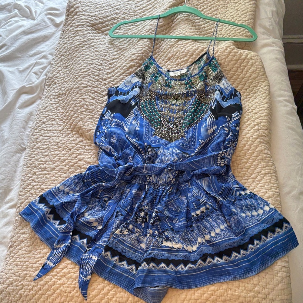 Size 3: Camilla Blue and Green Wings to Fly Beaded Romper Playsuit